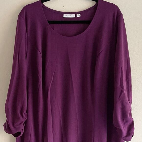 Susan Graver Purple Midi Dress Plus Size 3X A Line soft Knit Ruched Sleeve - Picture 3 of 11